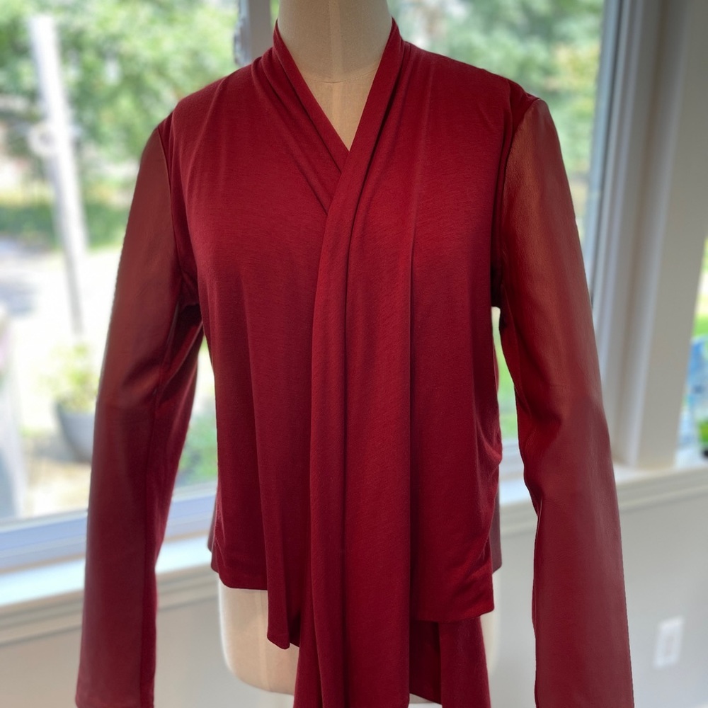 Bagatelle Genuine Leather Mixed Media Open Jacket Cardigan Women Size L EUC